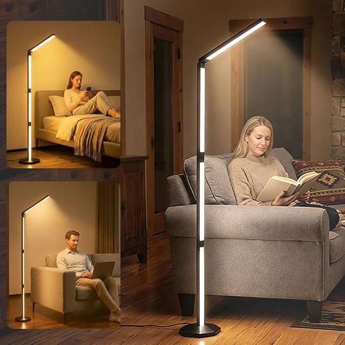 LED RGB Corner Floor Lamp Foldable Floor Light 2200K-6500K Tunable White with 16 Million Custom Colors Remote/App,Timer Setting (RGB Foldable Floor Lamp with Alexa Voice Control)