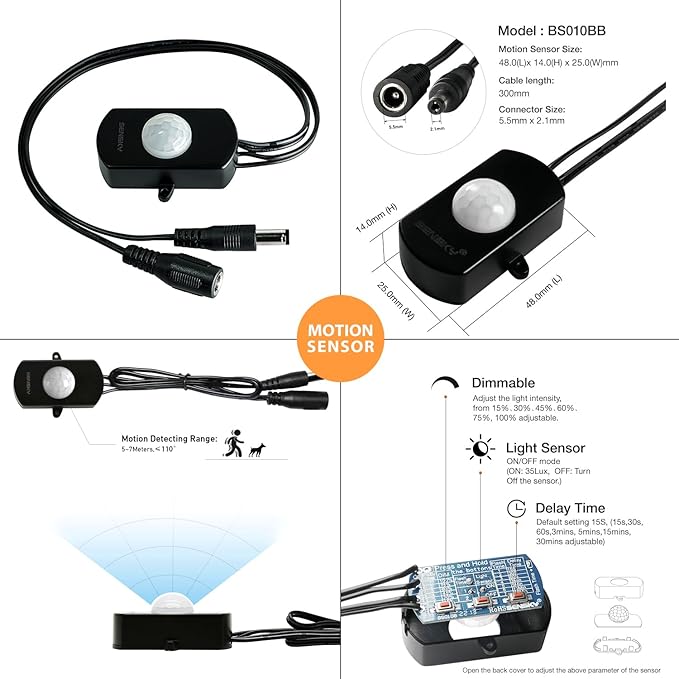 Sensky Dimmable PIR Motion Sensor LED Under Cabinet Lighting Kit Extendable Under Counter LED Light with Motion Sensor for Gun Safe Lighting,Shelf,TV Wall Lighting,Mirror,Bedroom(8.2FT,2800-3200K)
