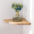 Corner Shelf, 7inch Solid Oak Wood Floating Corner Shelf Wall Mount Round End Floating Speaker Shelves with Wire Hole for Small Plant Photo Frame for Bedroom Kitchen, Living Room | Wire Hole, Small Plant, Photo Frame, Bedroom, Kitchen, Living Room