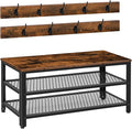 HOOBRO Hall Tree Entryway Storage Bench, Coat Rack Shoe Bench, Shoe Rack Organizer with Coat Hooks, 3-in-1 Design, Wooden Furniture with Metal Frame, Rustic Brown and Black BF171MT01