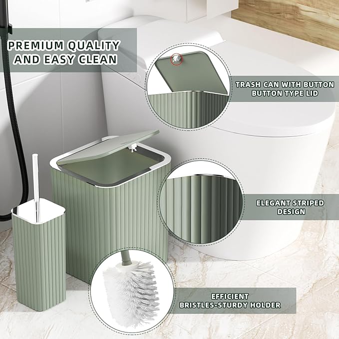 XLHOMO Bathroom Accessories Set - 25PC Sage Bathroom Set, Bathroom Set with Shower Curtain and Rugs, Sage Green Shower Curtain Set, Bathroom Accessory Set, Trash Can & Soap Dispenser