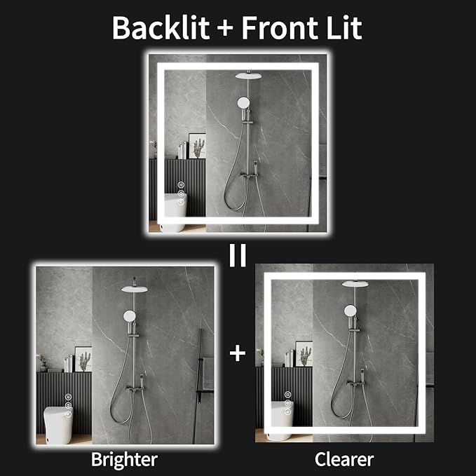 36"x36" LED Bathroom Mirror with Lights, Dimmable, Anti-Fog, Lighted Bathroom Vanity Mirror for Wall, Backlit + Front Lit, Memory Function, Shatter-Proof, Tempered Glass