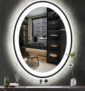 THEKLA 28 x 40 inch Black Frame Oval LED Mirror for Bathroom Salon Wall Mount 40 inch Large Black Framed Oval Lighted Vanity Mirror with Lights Smart Set Memory 3 Color Dimmable Front Light Anti-Fog