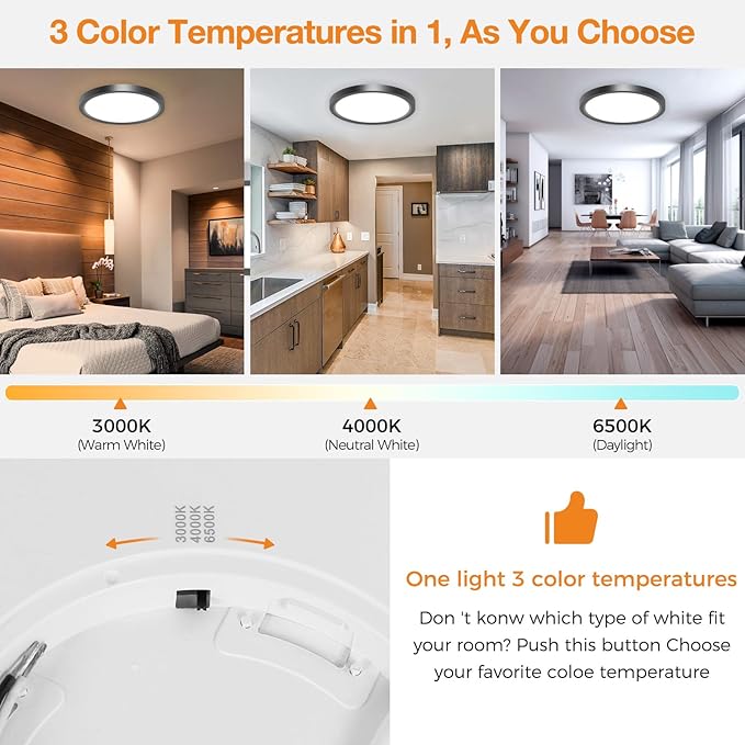 slochi 6 Pack 12Inch Flush Mount Ceiling Light Fixtures -3000K-4000K-6500K Flat Led Lights for Room Ceiling,Ultra Thin Round White Ceiling Lights for Living Room,Bedroom,Kitchen,Bathroom