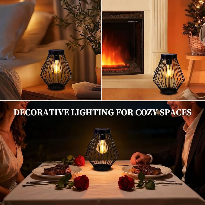 Solar Hanging Lantern Outdoor Waterproof, Metal Decorative Light with LED Bulb, Solar Powered Tabletop & Balcony Lighting – Garden Decor for Yard, Patio & Porch, Gift for Mom & Grandma