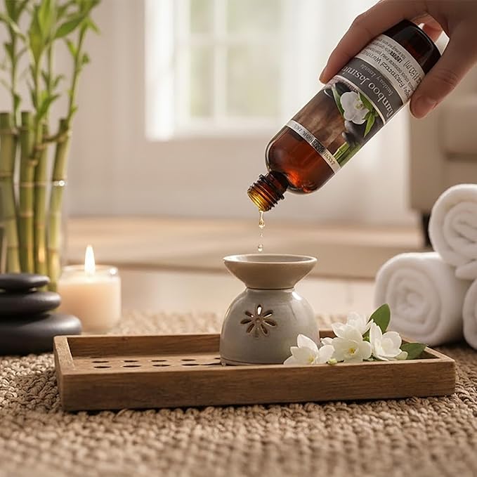 Hosley's Set of 2, 5 oz Bamboo Jasmine Fragrance Warming Oils. Ideal Gift for Weddings, spa, Reiki, Meditation, Bathroom Settings. P1