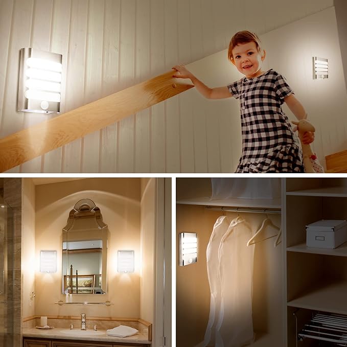 Leadleds Motion Sensor Wall Light Battery Operated, 2-Pack LED Wall Sconces Luxury Aluminum Stick Anywhere Auto On/Off Night Lights for Hallway, Closet, Pathway, Staircase, Garden