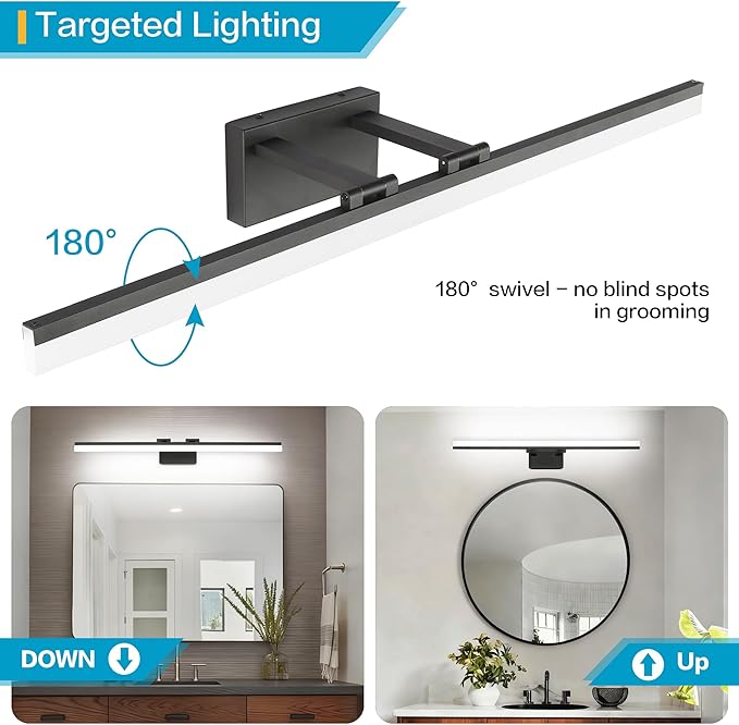 SOLFART Modern Dimmable LED Vanity Light 39.3 inch Black Aluminum Frosted Acrylic for Bathroom Vanity Lighting Fixtures White Light 5500K