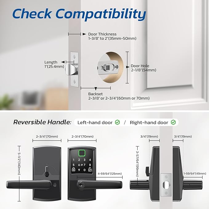 Keypad Smart Door Lock with Handle, Fingerprint Keyless Entry Digital Lock for Front Door,Nyboer Electronic Code Knob, Matte Black, Modern Style, Easy Installation,Deadbolt Alternative