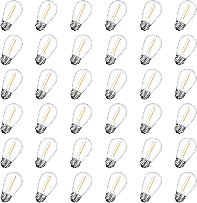36 Pack Shatterproof S14 LED Replacement Bulbs for Outdoor String Lights, 1W Equivalent to 11W Incandescent Bulb, Warm White 2200K, Dimmable, E26 Regular Medium Screw Base