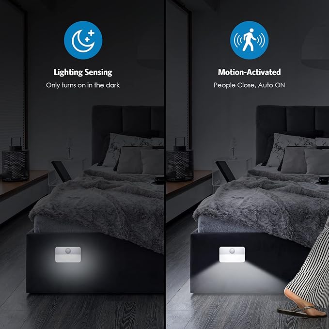 AMIR 6 Pack Mini Motion Sensor Stair Light for Indoor, Battery-Powered LED Night Light, 40 Lumen 6500K, Cordless Closet Lights, Safe Lights for Stairs, Hallway, Bathroom, Kitchen, Cabinet