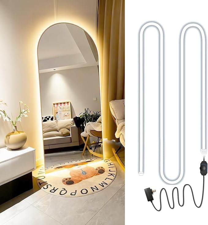 LED Vanity Mirror Lights 16.4FT, Strong Adhesive Dimmable Silicone Strip Lights for Mirror, Waterproof Eye-Care Warm White 3000K Flexible Lighting for Bedroom Bathroom (Mirror NOT Included)