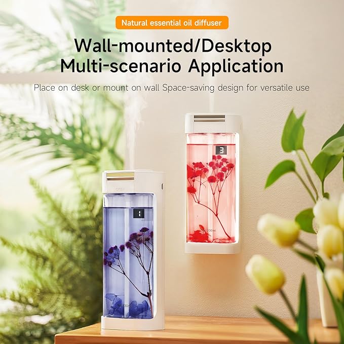 Smart Home Fragrance Diffuser - Waterless Aromatherapy Essential Oil Diffuser & Cordless Air Freshener for Home, Office, Bedroom, Bathroom | 4 Timer Modes, 2 Oils & Preserved Flowers Included