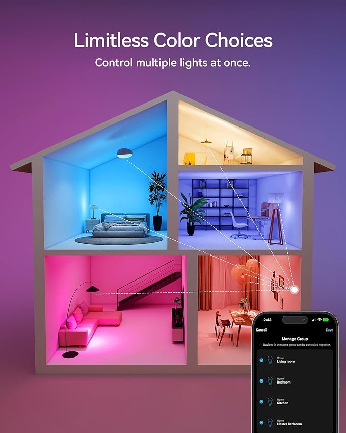Matter Smart Light Bulbs, Color Changing Light Bulb, hub Required, A19 60W,2.4Ghz WiFi only,Compatible with Alexa Google Assistant, Apple Home,16 Million Colors RGBCW 800 Lumen,2 Pack