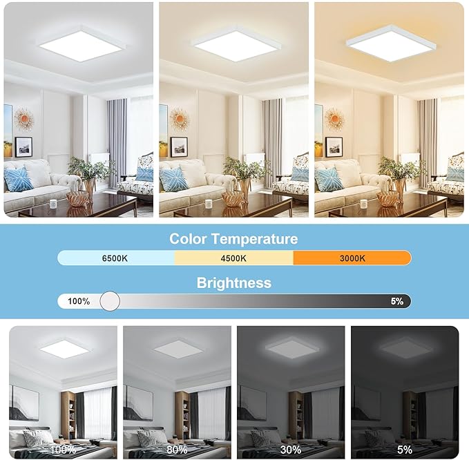 DELIPOP 12 inch Dimmable LED Flush Mount Ceiling Light Fixture with Remote Control, 24W 3000K-6500K Adjustable Color Temperature, Ultra-Thin Ceiling Lamp for Bedroom Kitchen Hallway Living Room