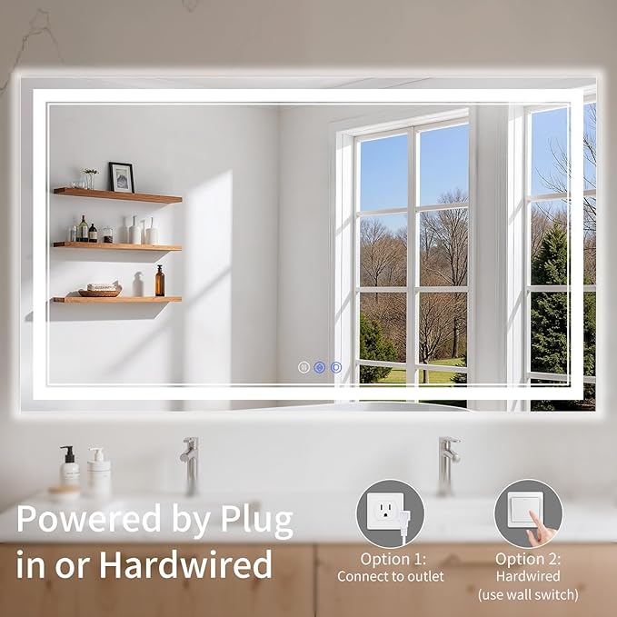 28"x60" LED Bathroom Mirror with Lights, Anti-Fog, Backlit + Front Lit, Dimmable, Led Vanity Mirror for Wall, Lighted Bathroom Mirror, 3 Colors, Shatter-Proof Tempered Glass