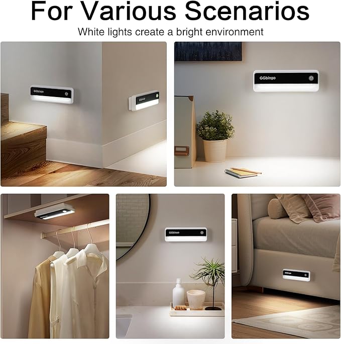 Motion Sensor Night Lights, 1800mAh Rechargeable Motion Activated Night Light, 6000K Battery Operated LED Sensor Light Indoor for Stair, Bedroom, Stairway, Hallway, Kitchen, Cabinet, Closet