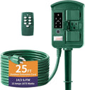 Outdoor Power Stake Timer for Christmas Light Decorations Waterproof, Dusk to Dawn, Outdoor Power Strip with 6 Outlets, 1875W/15A, 100FT Wireless Remote Control, 25FT Extension Cord, Heavy Duty