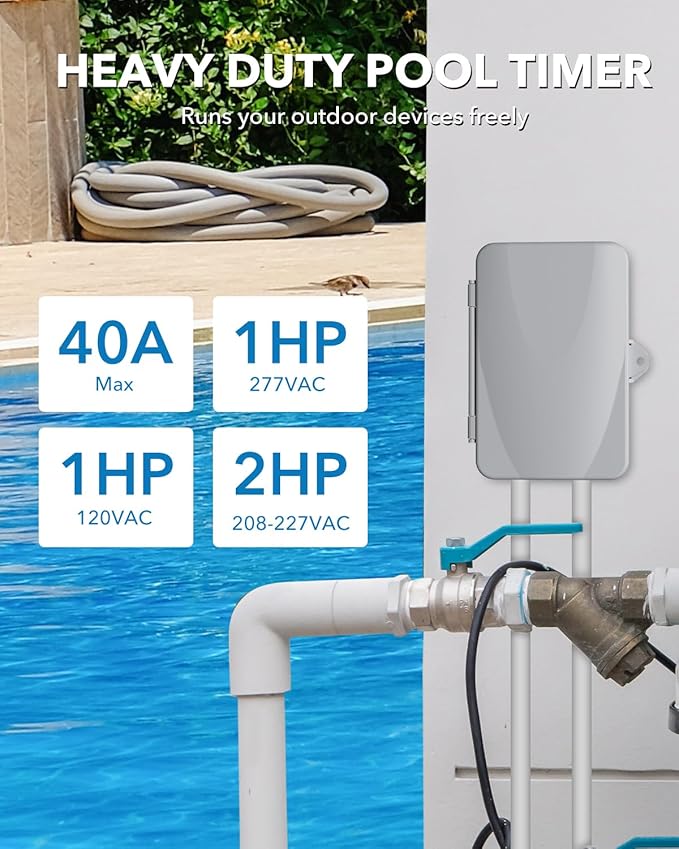BN-LINK Pool Pump Timer, Outdoor Indoor Smart Wi-Fi Timer Box, 2HP 40A Max, 120, 240, 277 VAC, for Pool Pump, Water Heater, Fans, SPA, Compatible with Smart Phone, Alexa, Google Assistant