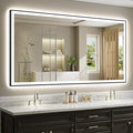84x40 Inch LED Bathroom Mirror with Lights (Front Lit and Backlit) Black Framed Lighted Vanity Mirror for Bathroom Wall Dimmable Anti-Fog Memory Tempered Glass Horizontal/Vertical