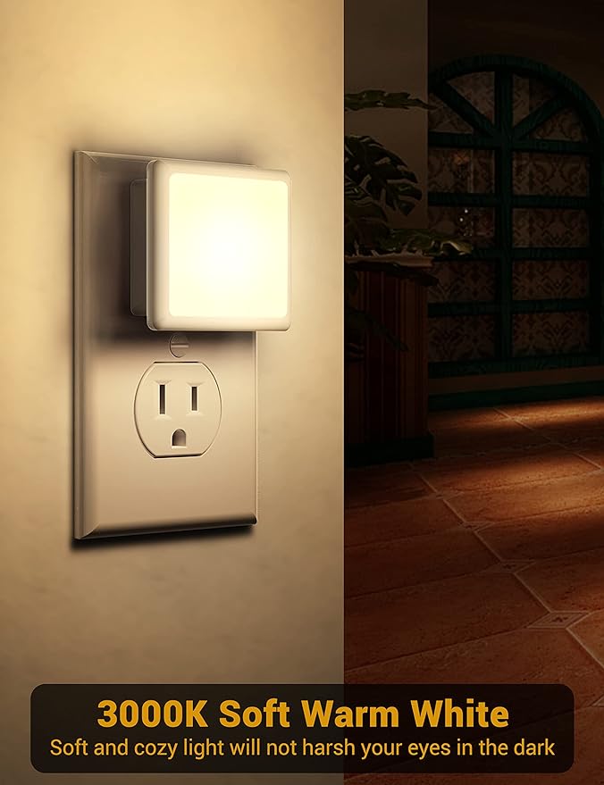 JandCase Night Light, 4 Pack Night Lights Plug into Wall with Auto Light Sensor, 3000K Warm White Nightlight Plug in, LED Night Lights for Kids Adults Bathroom Hallway Kitchen