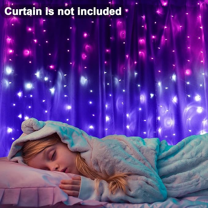 Curtain Lights Pink Purple Ombre Light Up String Curtain for Bedroom Wall Hanging Mermaid Fairy Lights for Teen Room Girls Room Decoration Eater Lights Girls Gift (Pink & Purple)