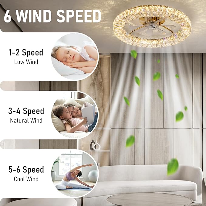 RGB Ceiling Fans with Lights, 22" Low Profile Ceiling Fan with Lights Remote for Bedroom,Smart Bladeless LED Fan Light,Gold Modern Flush Mount Ceiling Fan Light with Remote/APP Control