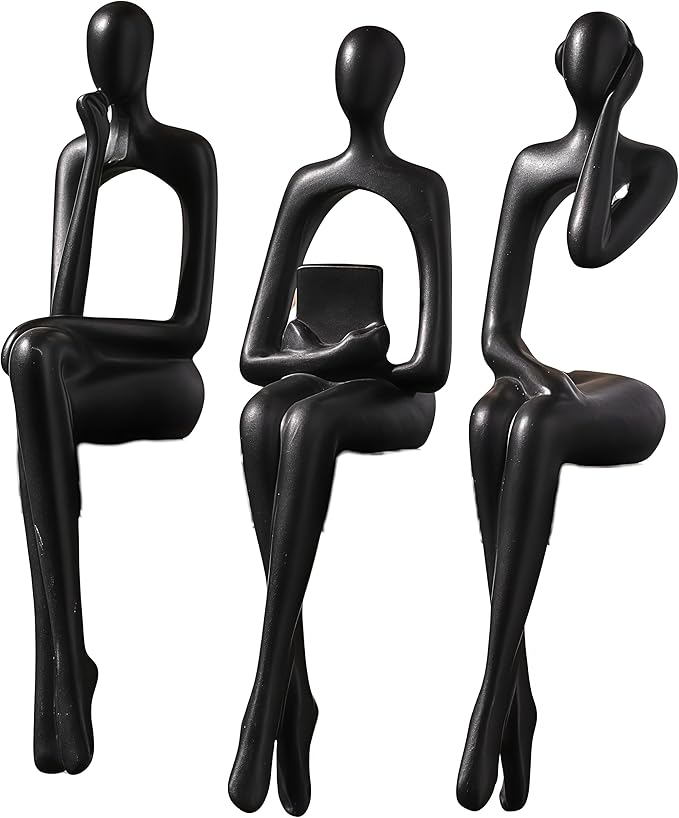 XINXUAN Black Statue Home Decor - Modern Bookshelf & Desk Decor - 3 Piece Set