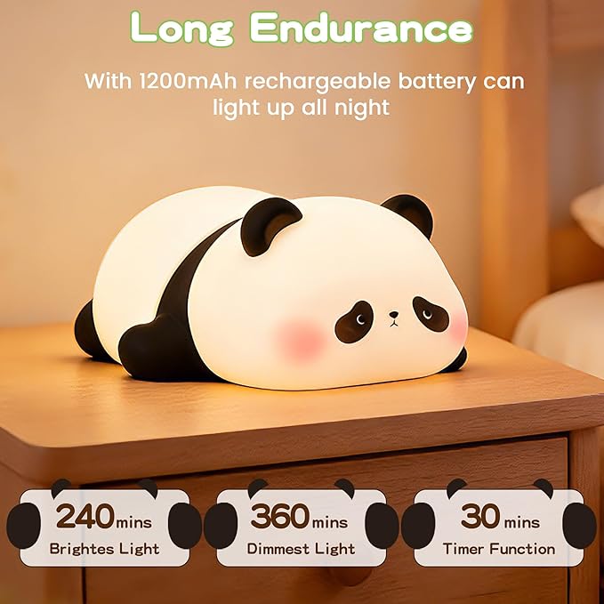 Cute Panda Night Light for Kids, LED Panda Lamp, Food Grade Silicone Novelty Animal Night Lamp,Dimmable Nursery Squishy Nightlight, Cool Gifts for Kids, Office Desk/Baby Boys/Girls Room Decor