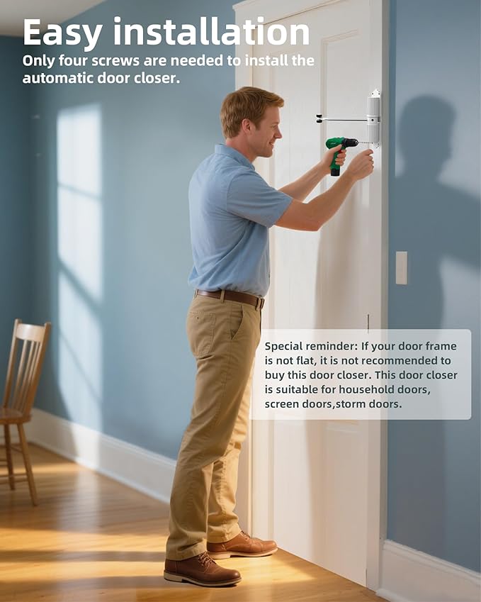 2025 New Automatic Door Closer, self Closing Door, Adjustable Closing Door, Door Closers for Home, Automatic Safety Spring Door Closer (White). Up to 140LB can be Pushed.Metal Doors Don't fit.