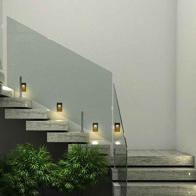 Ciata LED Stair Lights - 3 CCT Options (3000K/4000K/5000K) | 3 Watt Step Lights for Indoor and Outdoor Stairs | Ideal for Home Theater and Outdoor Stairway Lighting | Black Finish, Vertical