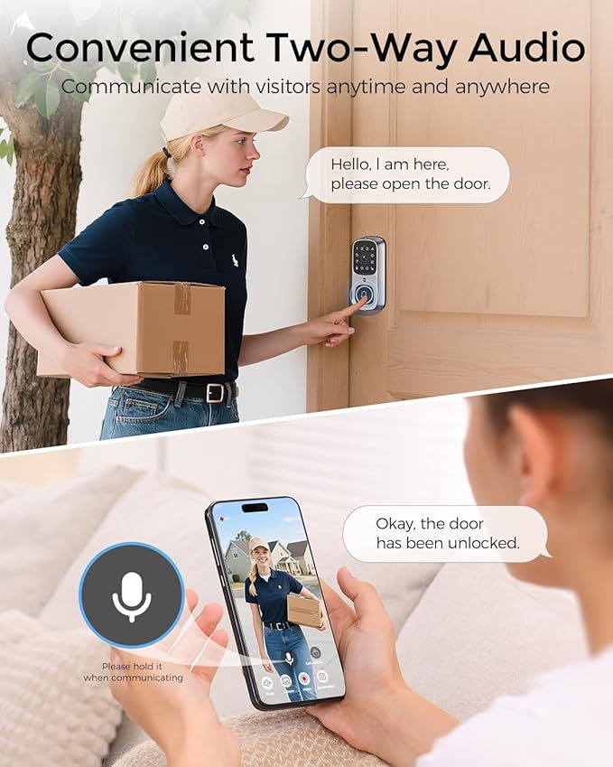 WiFi Smart Video Lock, 5-in-1 Fingerprint Keyless Entry Door Lock with App Control, Two-Way Audio, Dual Motion Sensors