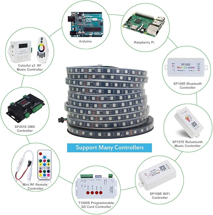 ALITOVE 32.8ft Addressable RGB LED Strip Light WS2811 Dream Color Digital Programmable Flexible LED Pixel Light 24V 10m 600 LEDs 5050 SMD Waterproof IP67 Black PCB for Raspberry Pi DIY Project