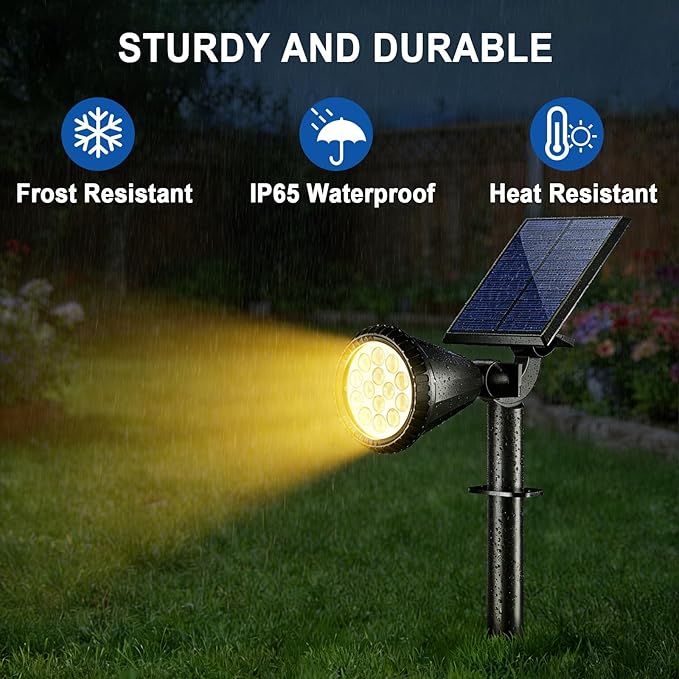 WELALO Solar Spot Lights Outdoor Waterproof IP65, 2 Pack 4 Lighting Modes Solar Powered Landscape Spotlights with Auto On/Off, Solar Garden Christmas Yard Pathway Wall Lights for Outside, Warm White