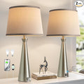 Seealle Modern Table Lamps Set of 2 - Touch Bedside Lamp for Nightstand with Dual USB C+A,3-Way Dimmable Silver Nightstand Lamps for Living Room Bedroom End Table with Grey Shade(Bulb Included)