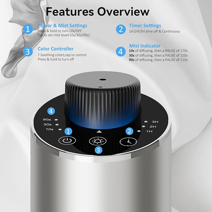 Waterless Essential Oil Diffuser Aromatherapy Scent Diffusers for Home Large Room, Bedroom, Car, Office, Desk, Battery Operated Mini Portable Air Freshener, 3 Countdown Timers & 3 Mist Levels, Silver