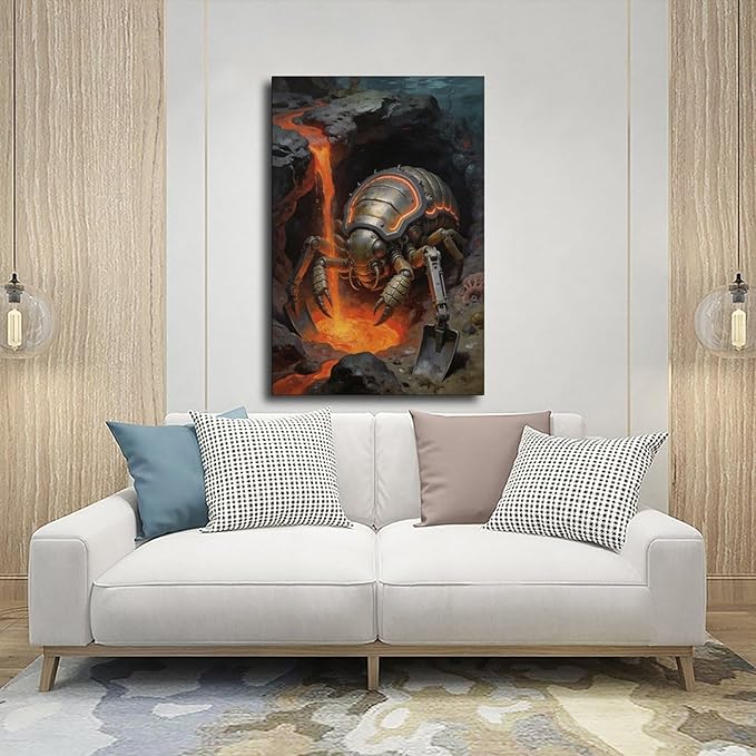 Framed Steampunk Mechanical Trilobite Wall Art - Volcanic Underwater Retro Poster for Garage Apartment Decor 16x24inch(40x60cm)