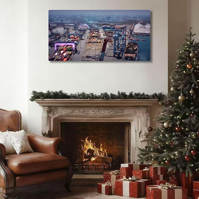 Wibinuki Wall Art Wall Decor Wall Paintings Aerial view of Port G network and technology da communicion for Living Room Bedroom Bathroom Home Decor Can Be Hung Directly 20"x 40"