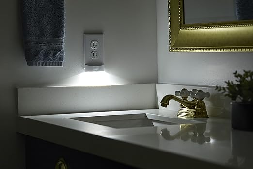 SnapPower 2 Pack MotionLight [for Duplex Outlets] - Motion Detecting LED Night Lights Built-in to Wall Plate - Bright/Dim/Off Options - Auto On/Off Sensor - (Duplex, White)