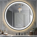 Wall-Mounted Round Bathroom Mirror with LED-Lights - Frame Vanity Mirrors (28" x 28", Black)