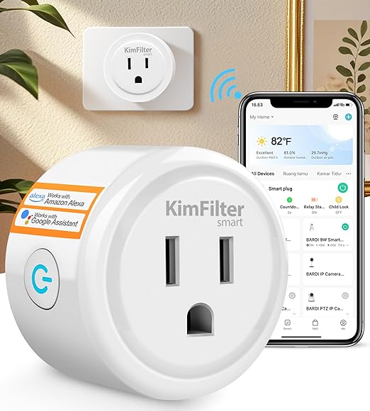 KimFilter Mini Smart Plug, WiFi Socket Works with 2.4GHz Network Only, App Controlled Outlet with Timer & Group Controller for Home, FCC Certified Smart Life Plugs Supports Alexa & Google Home