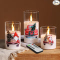 Eywamage Christmas Glass Flameless Candles with Remote, Flickering LED Pillar Candles Holiday Table Decor Gift Set of 3