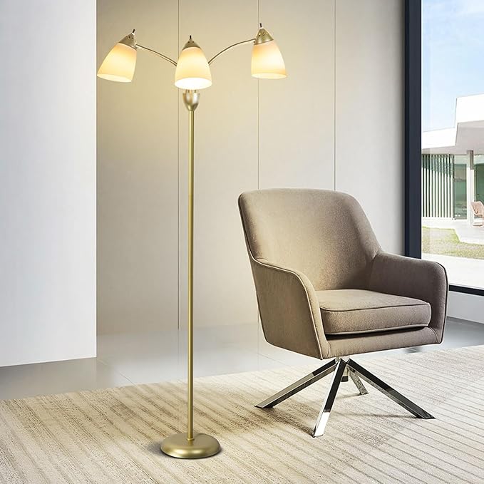DINGLILIGHTING Floor Lamp Gold for Room: 3-Light Adjustable Flexible Gooseneck Tree Standing Lamp for Bedroom Study Room Office - Modern Multi Head Reading Floor Lights