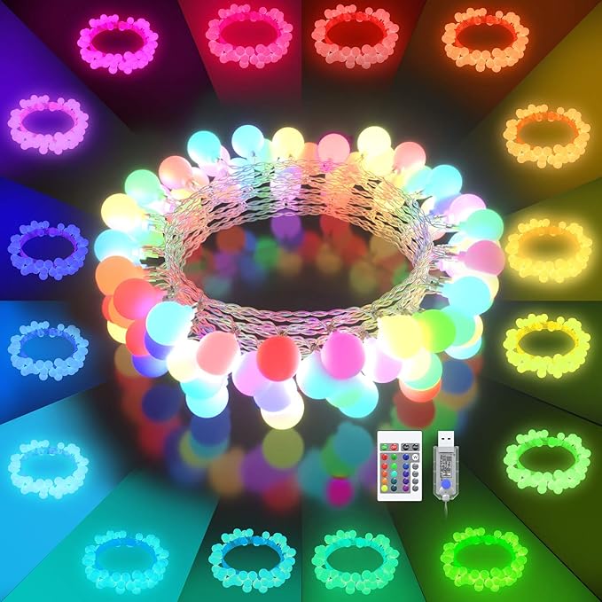 LED String Lights USB Plug in 19 Color Changing String Lights with Remote 21.3FT 50 LED Multicolor Globe Fairy Lights for Bedroom Indoor outdoor Girls Dorm Wedding Party Christmas Tree Decorations