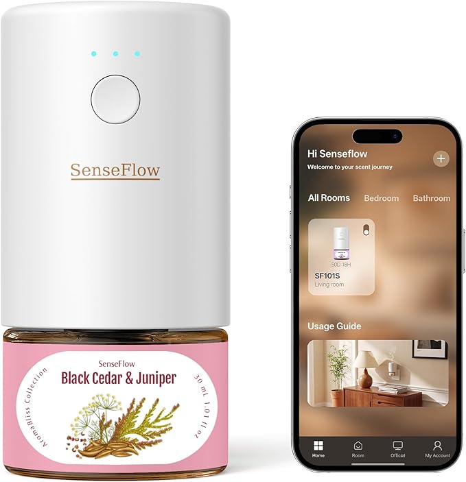 SF101S Pro Smart Plug in Air Freshener for Home, Waterless Essential Oil Diffuser, Aromatherapy Home Diffuser, 120-Day Natural Aroma Mist – Free 30ml Black Cedar & Juniper (Hot Pink)