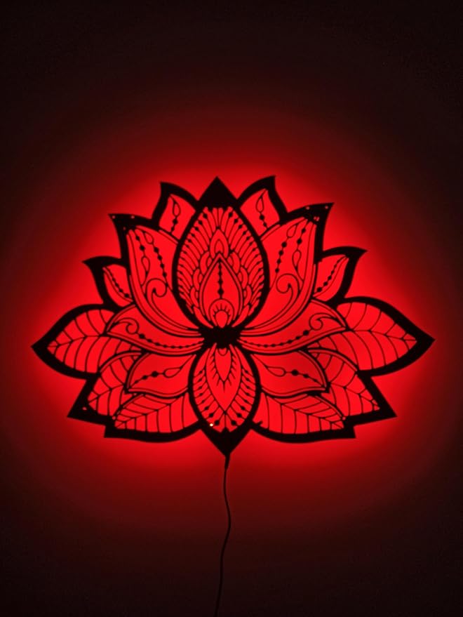 Lotus Flower Light, Mandala Yoga Room Night Light, Mandala Lotus Flower Lighted-Up Wall Art With Rgb Color Changing Led, Metal Wall Home Decor, Metalen Mandala Walldecor, Gift For Her Him