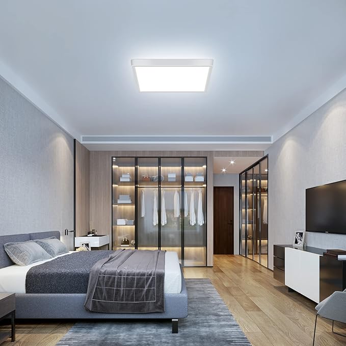 DELIPOP Flush Mount Ceiling Light, 12 Inch 24W Ultra Thin Square LED Ceiling Light, 6500K Cool White Low Profile Light Fixture for Living Room Bedroom Bathroom Kitchen Dining Room Corridor (White)