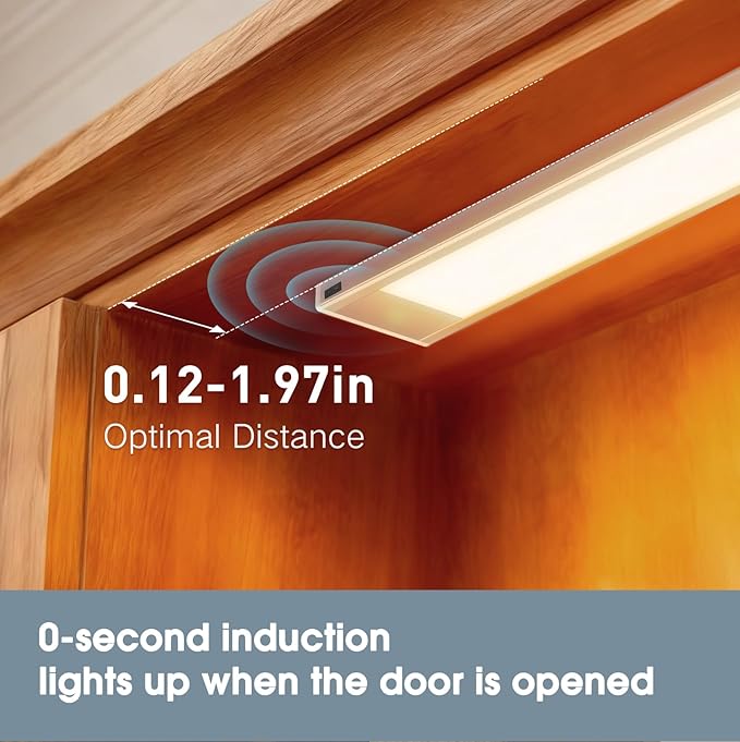 VST Rechargeable Drawer Lighting, Door Open Automatic ON/Off Light, Stick-ON LED Cabinet Light for Wardrobe Kitchen Basement Trunk Pantry Gun Safe (2 Pack, Warm Light - 3000K)
