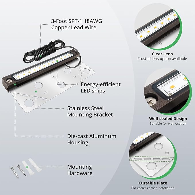GKOLED 6.8 Inches LED Hardscape Lights, Low Voltage Retaining Wall Light Waterproof, 12V AC/DC Landscape Lighting, 1.5W 2700K, Classic Step Lights Outdoor, Die-cast Aluminum Housing