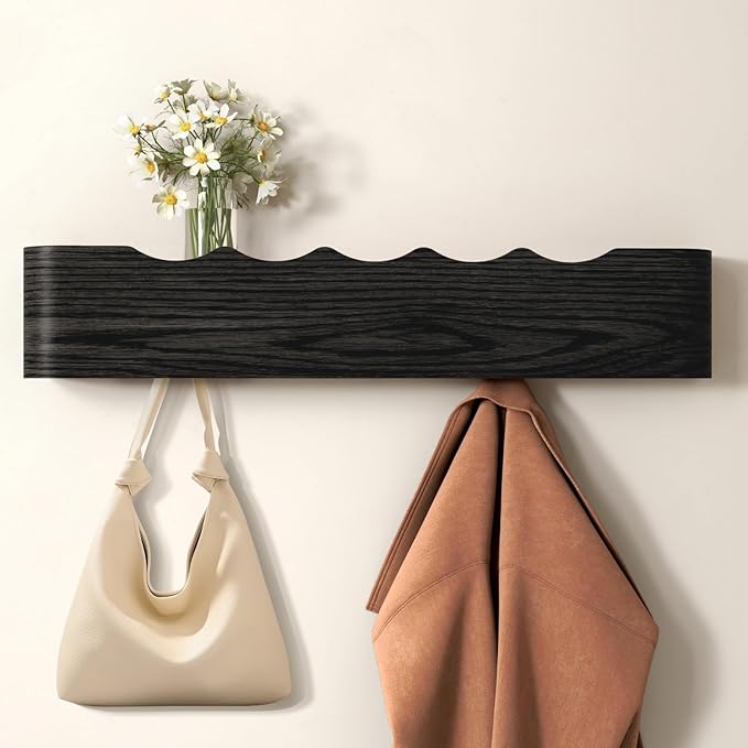 Coat Rack Wall Mount Entryway Organizer Modern Key Holder Wall Mount with Wooden Shelf Entryway Hooks for Bedroom Kitchen Hallway Bathroom for Hanging Coats Hats Dog Leashes Bags Towels